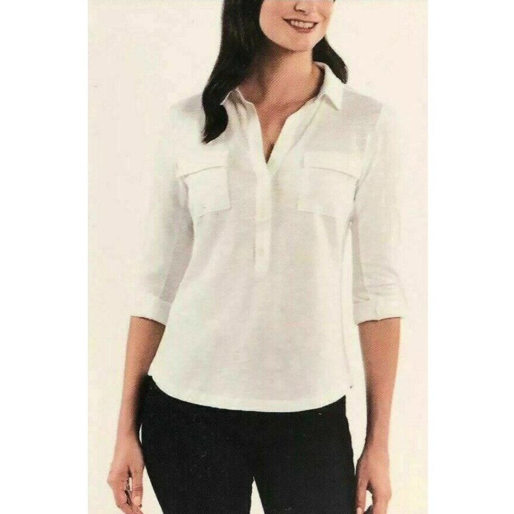 Jones New York Women's 1/4 Button Down Cuffed Top